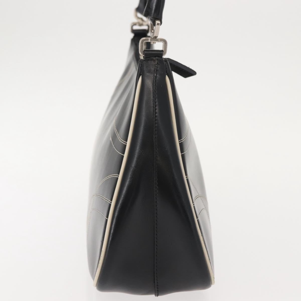 PRADA Shoulder Bag Leather Black Silver Auth 149386