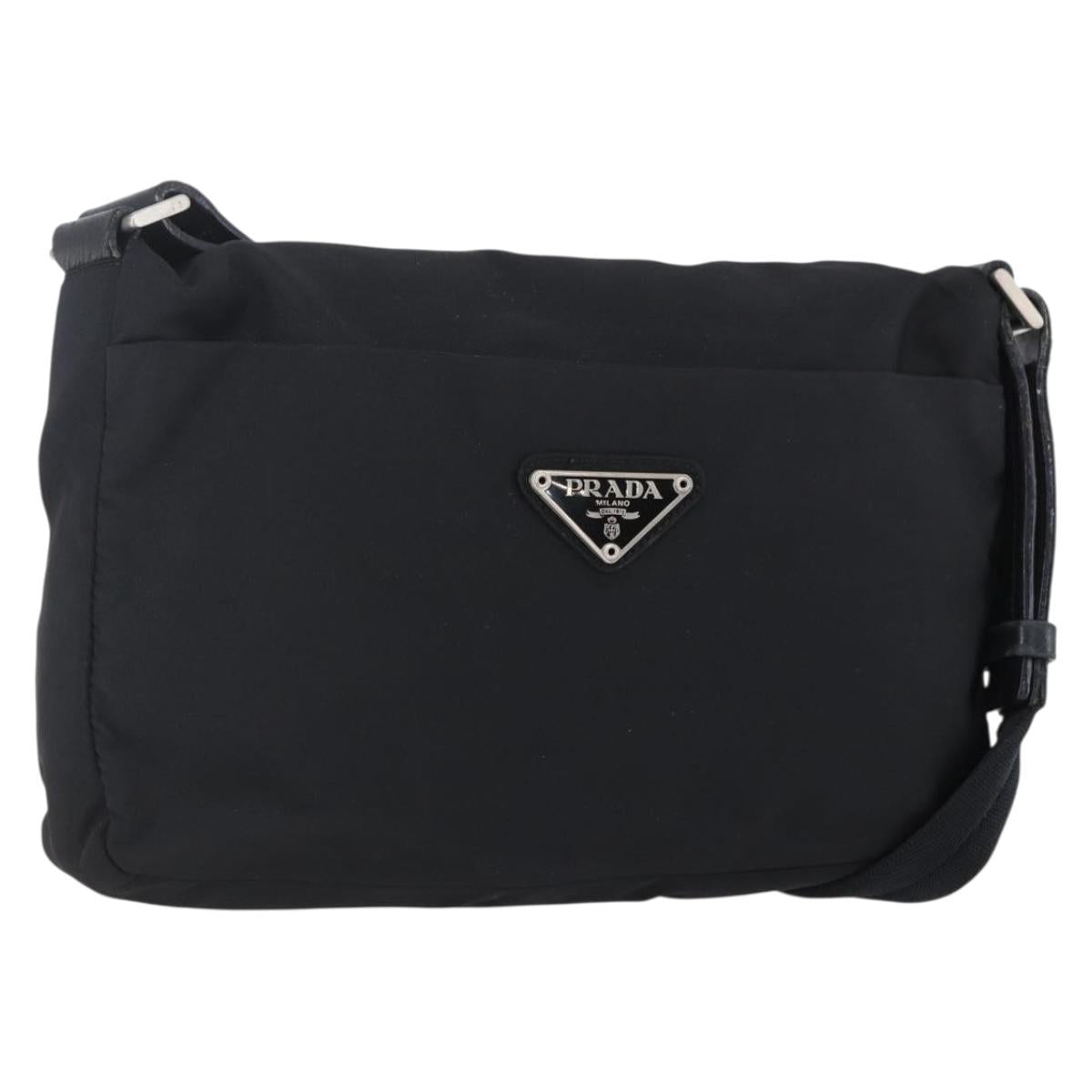 PRADA Shoulder Bag Nylon Black Silver Auth 149391