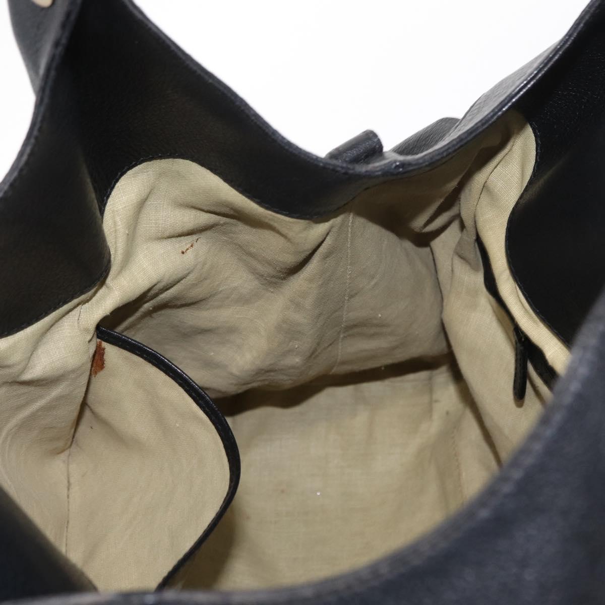 BVLGARI Chandra Hand Bag Leather Black Gold Auth 149392