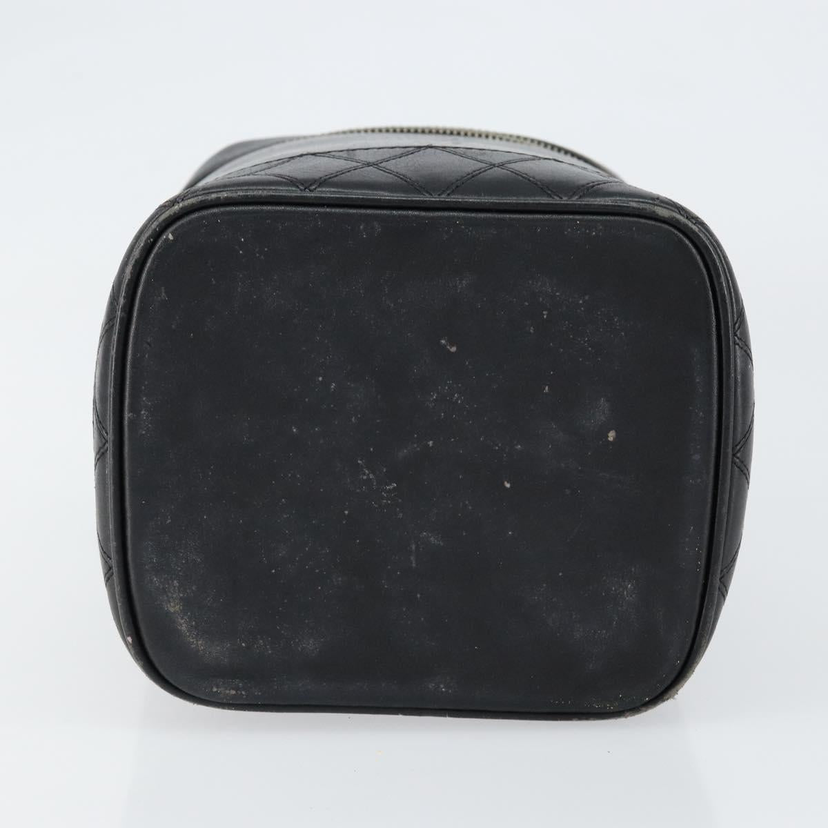 CHANEL Bicolore Vanity Bag Lamb Skin Black Gold CC Auth 149400