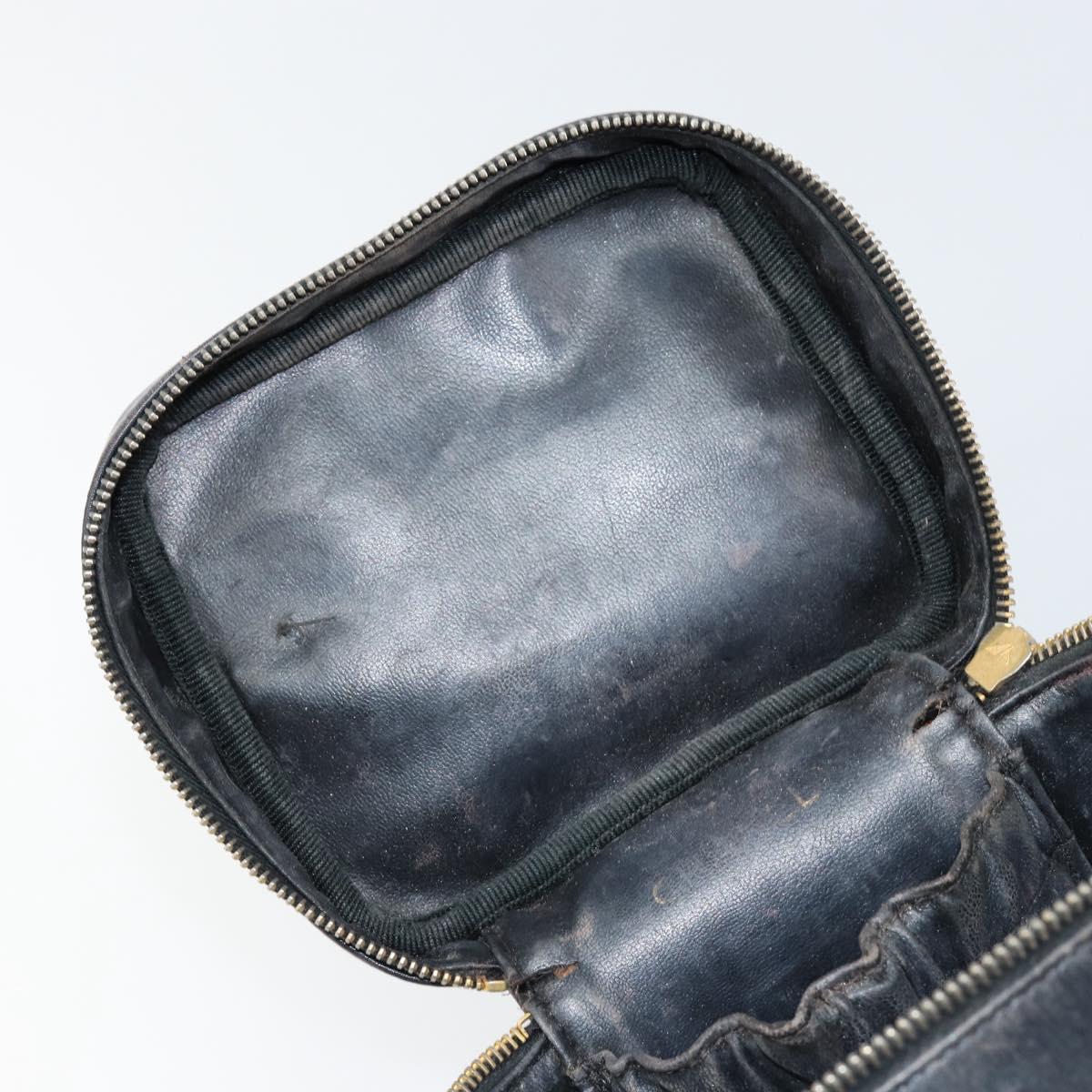 CHANEL Bicolore Vanity Bag Lamb Skin Black Gold CC Auth 149400