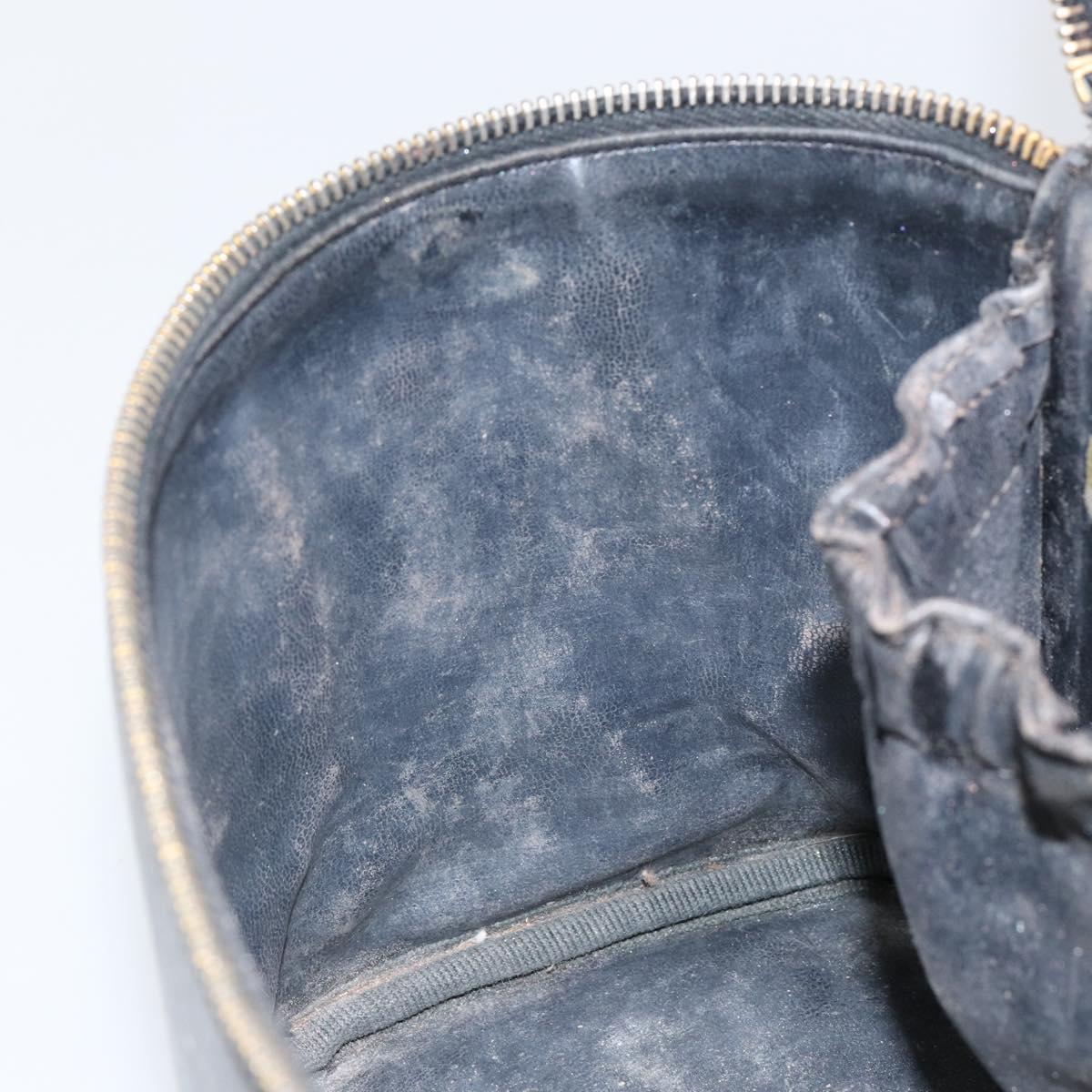 CHANEL Bicolore Vanity Bag Lamb Skin Black Gold CC Auth 149400