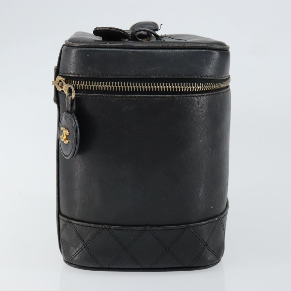 CHANEL Bicolore Vanity Bag Lamb Skin Black Gold CC Auth 149400