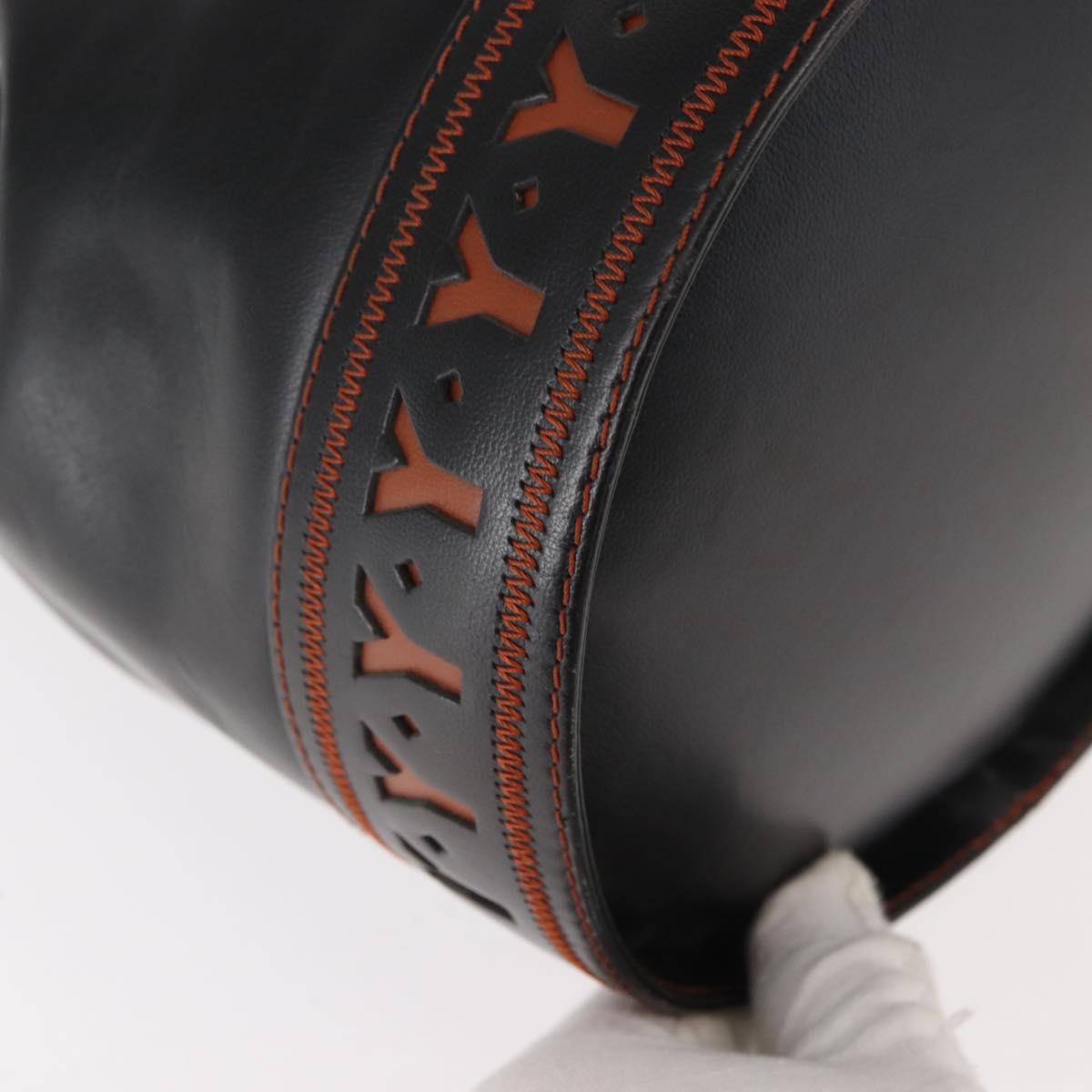 SAINT LAURENT Y Motif Shoulder Bag Leather Black Gold Auth 149413