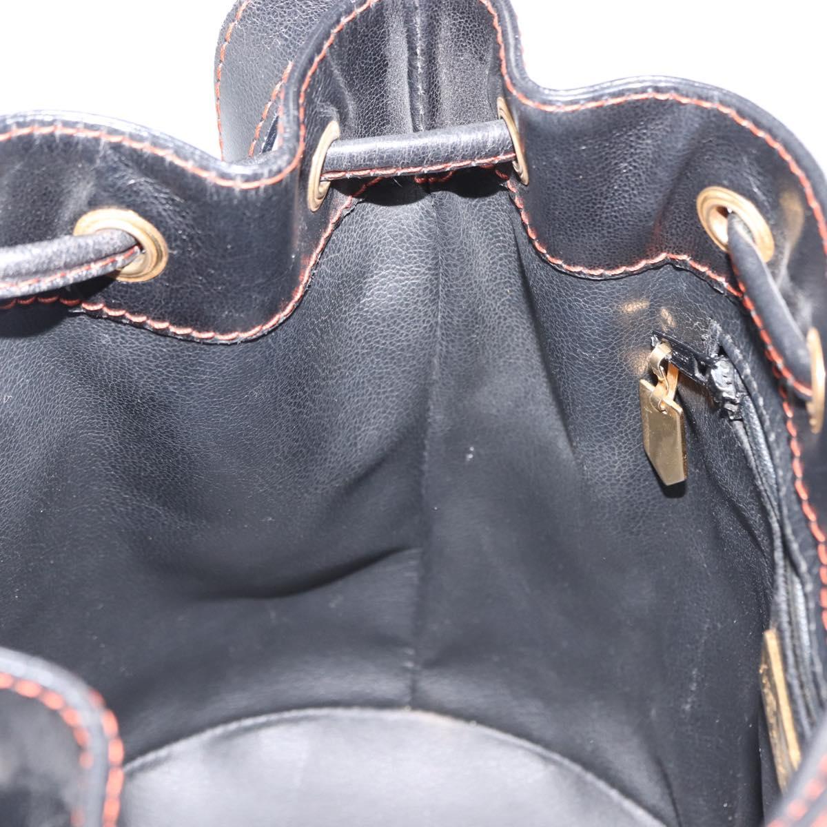 SAINT LAURENT Y Motif Shoulder Bag Leather Black Gold Auth 149413