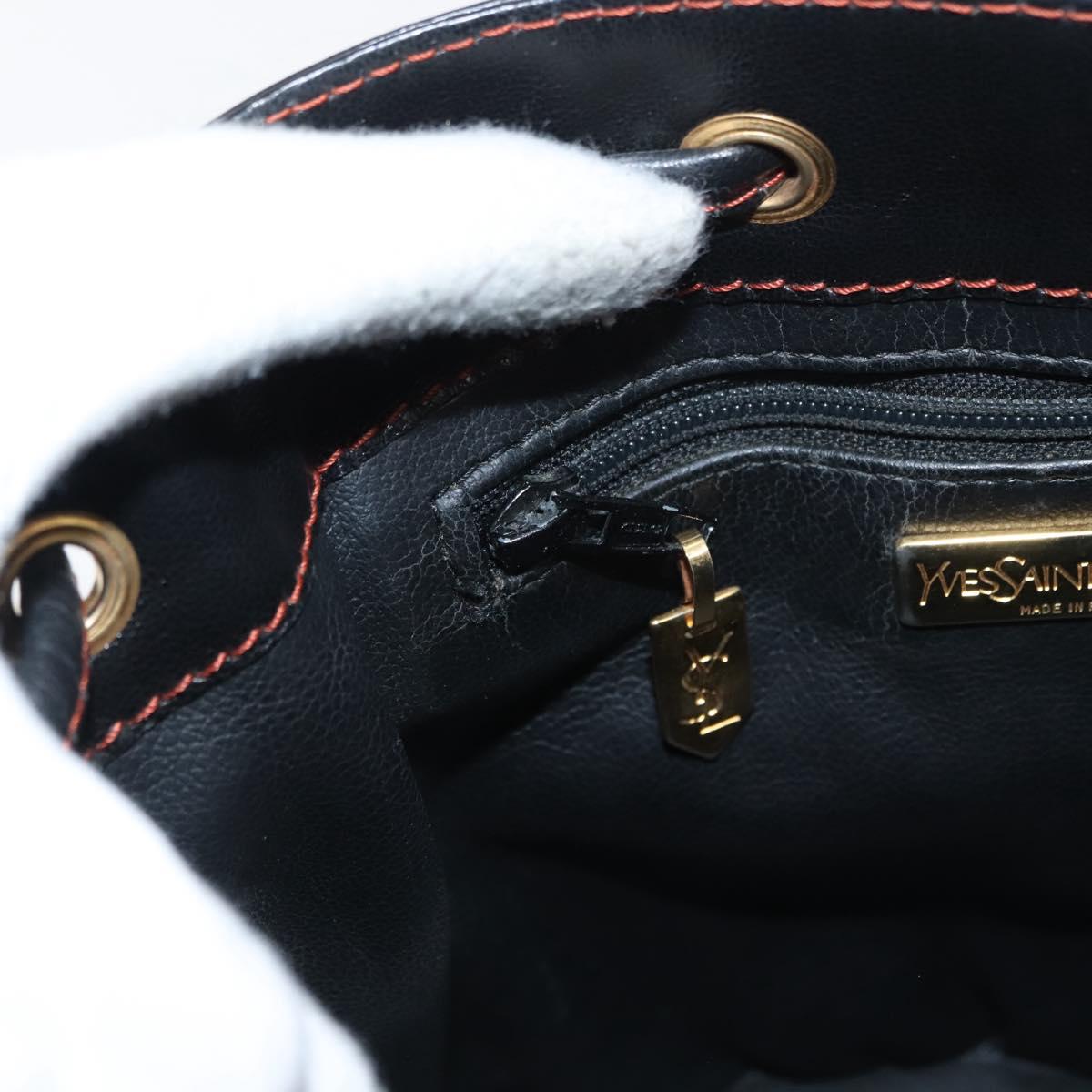 SAINT LAURENT Y Motif Shoulder Bag Leather Black Gold Auth 149413