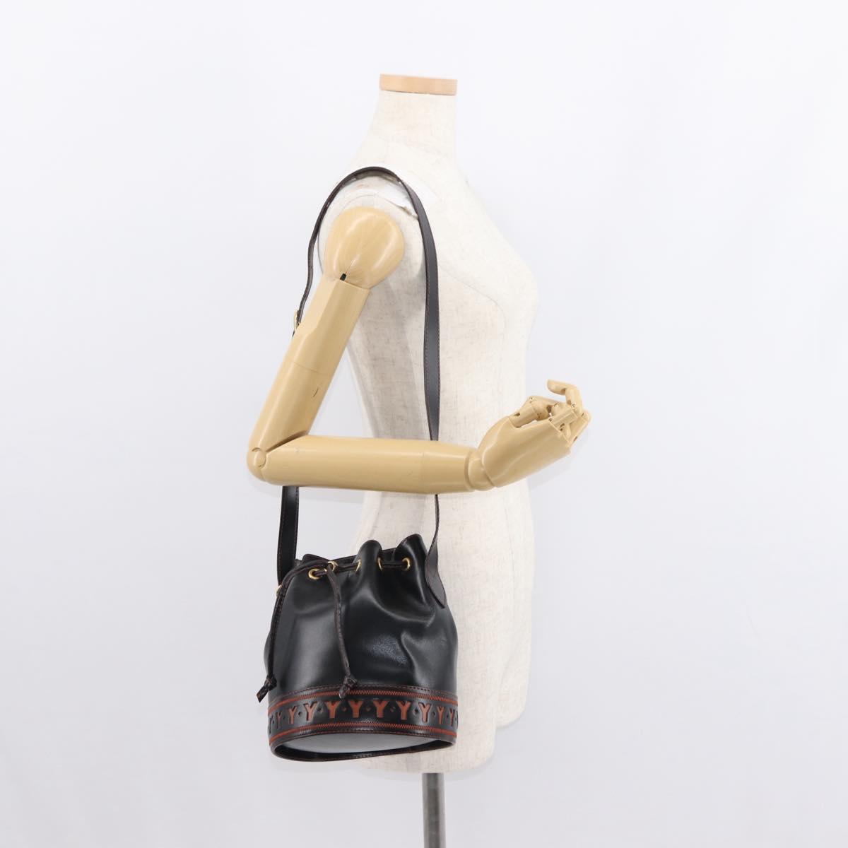 SAINT LAURENT Y Motif Shoulder Bag Leather Black Gold Auth 149413