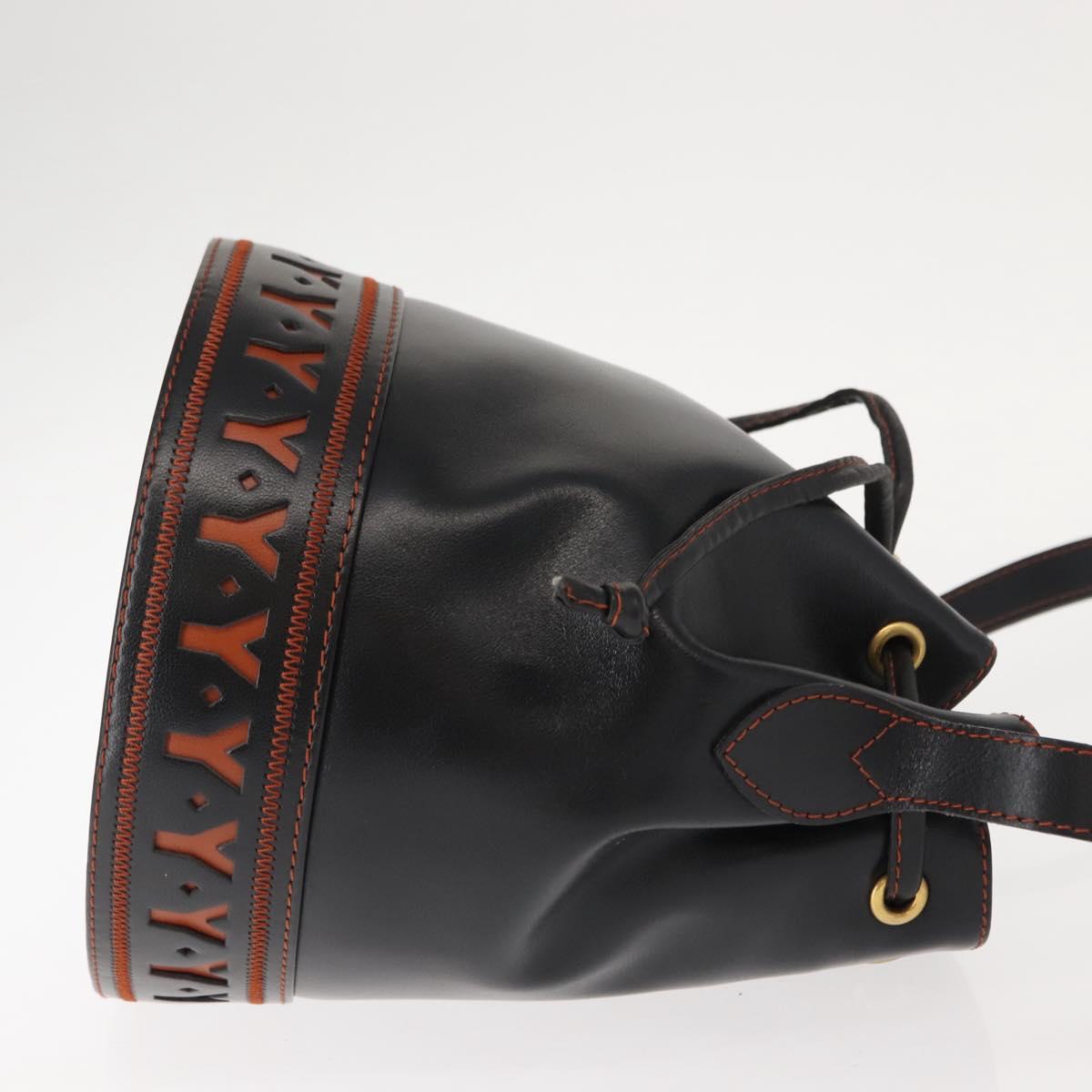 SAINT LAURENT Y Motif Shoulder Bag Leather Black Gold Auth 149413