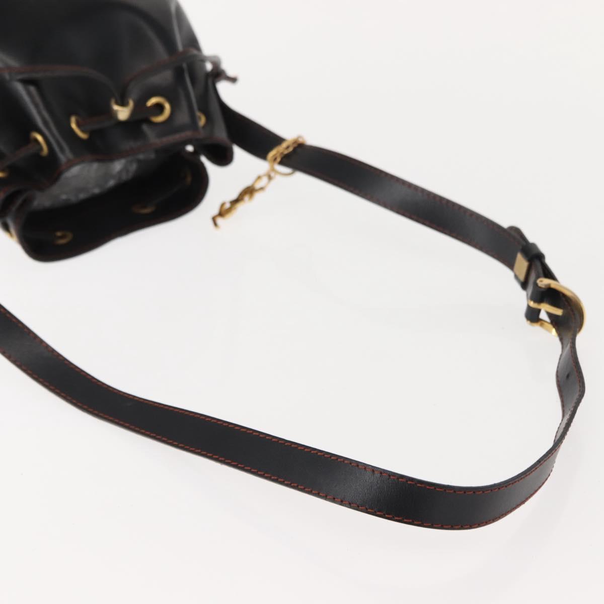 SAINT LAURENT Y Motif Shoulder Bag Leather Black Gold Auth 149413