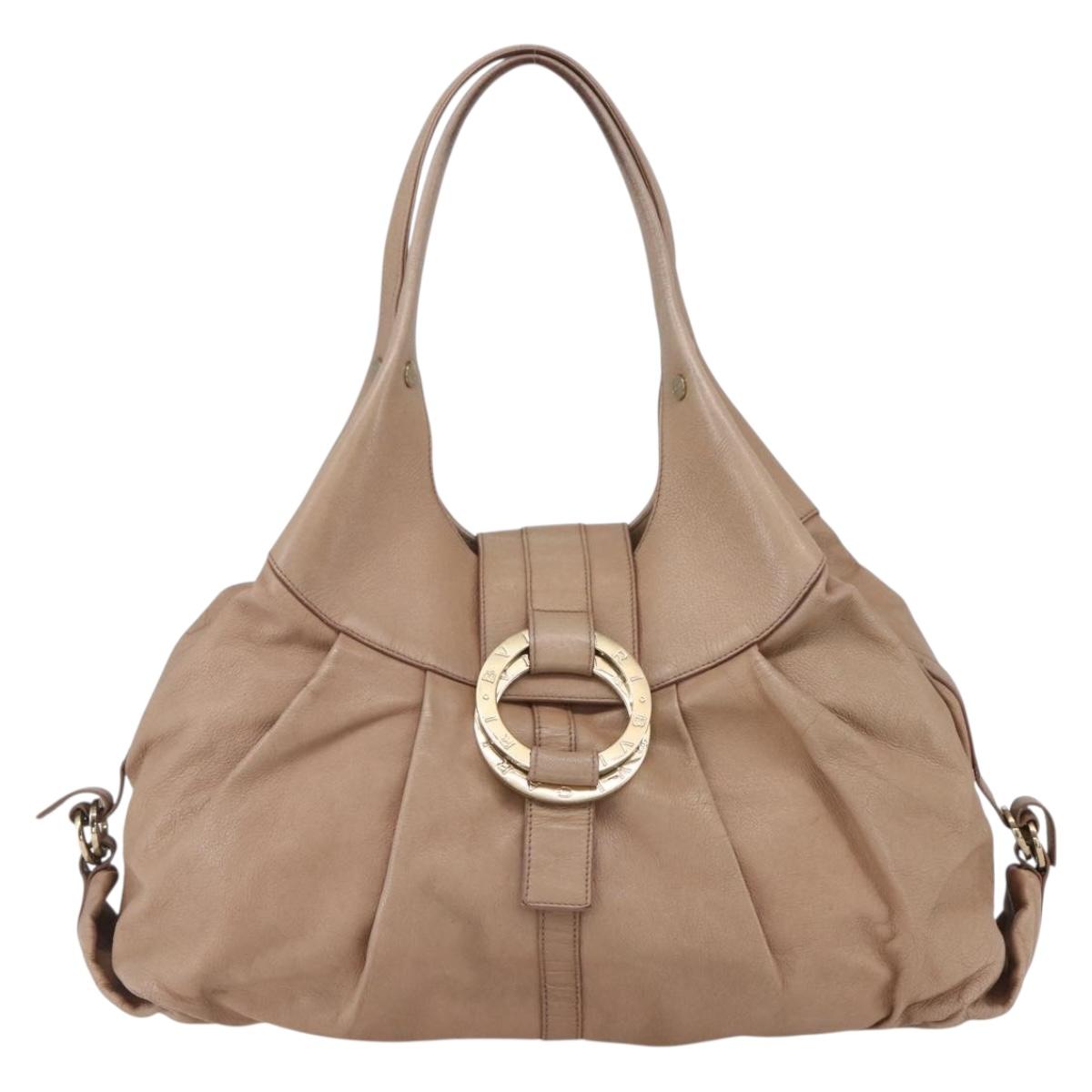 BVLGARI Chandra Shoulder Bag Leather Beige Gold Auth 149419