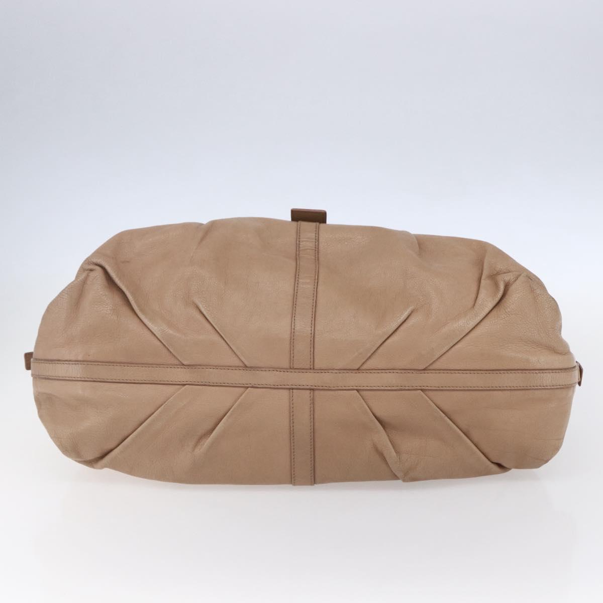 BVLGARI Chandra Shoulder Bag Leather Beige Gold Auth 149419