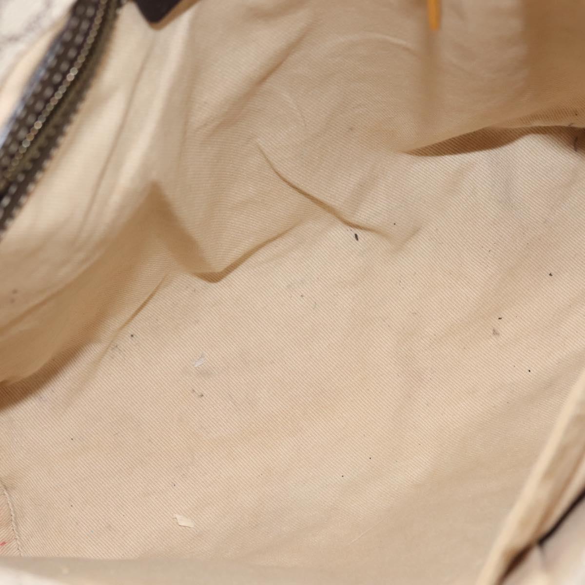 CELINE Macadam Canvas Tote Bag PVC Leather White Gold Auth 149420