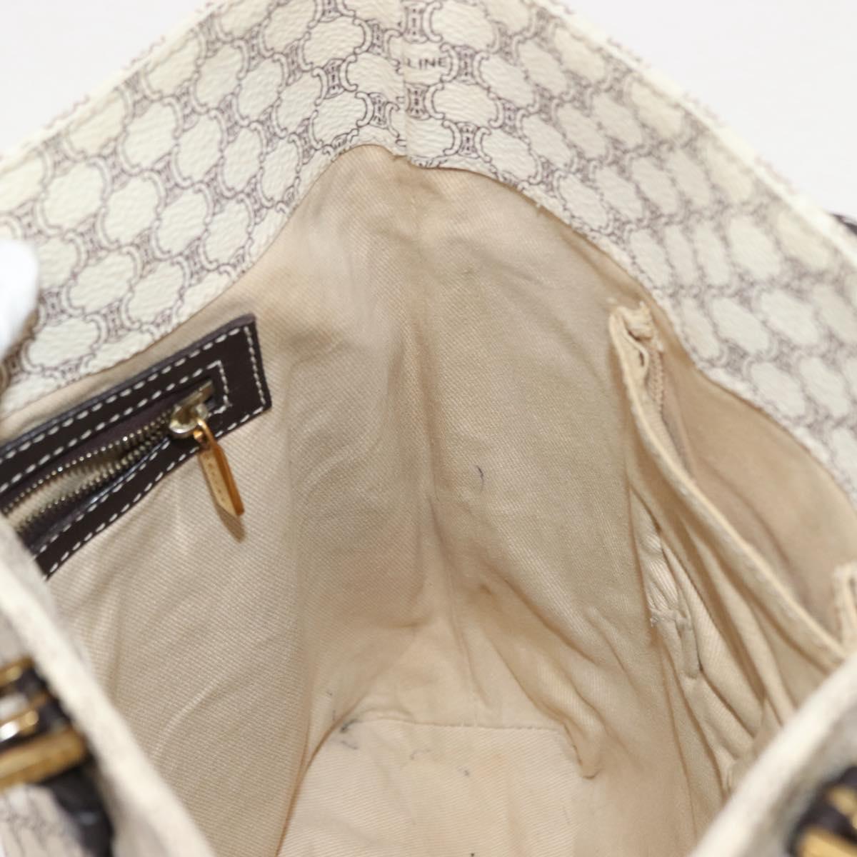 CELINE Macadam Canvas Tote Bag PVC Leather White Gold Auth 149420