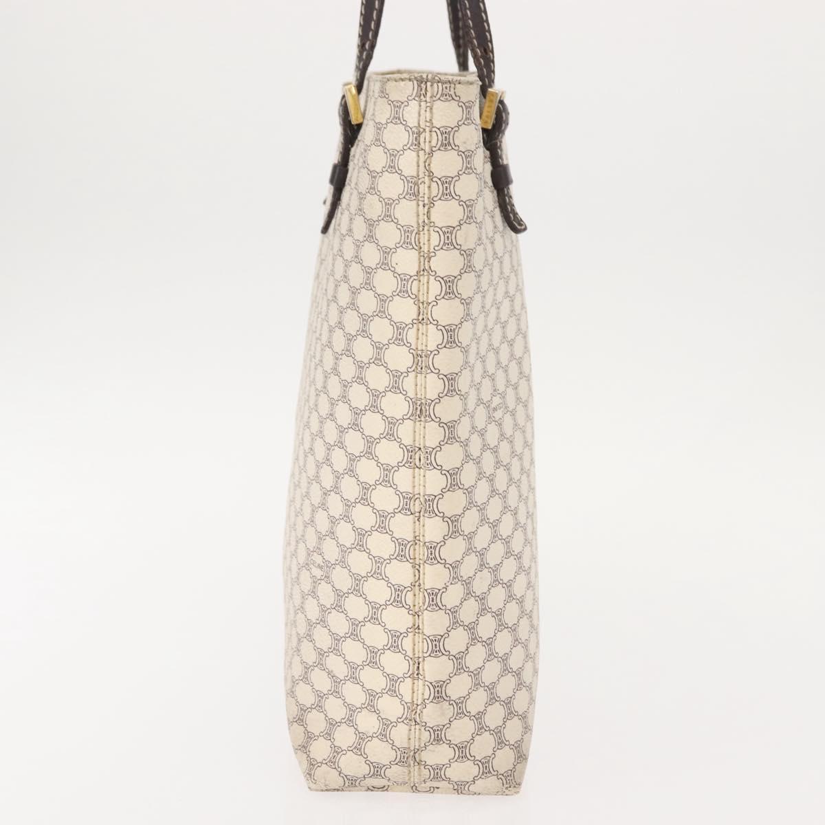 CELINE Macadam Canvas Tote Bag PVC Leather White Gold Auth 149420