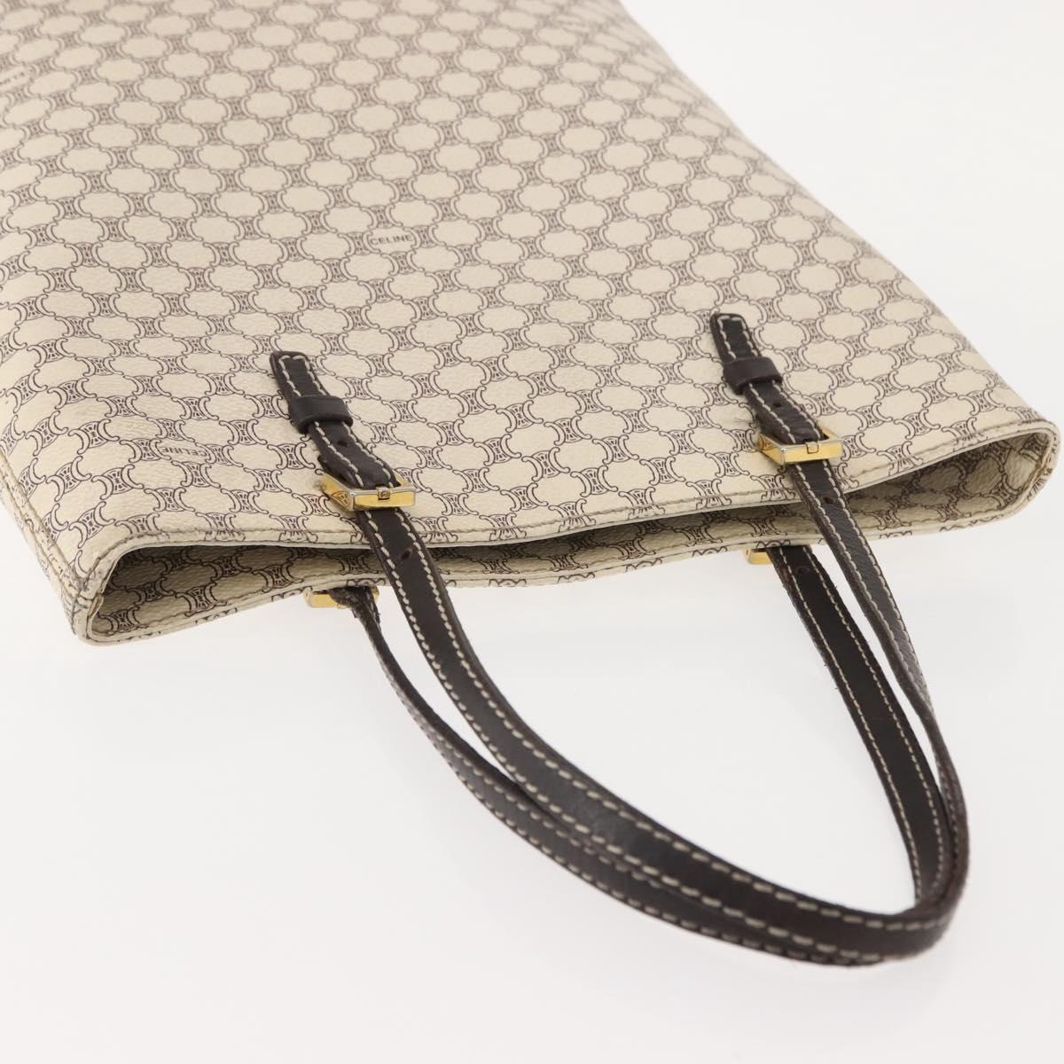 CELINE Macadam Canvas Tote Bag PVC Leather White Gold Auth 149420