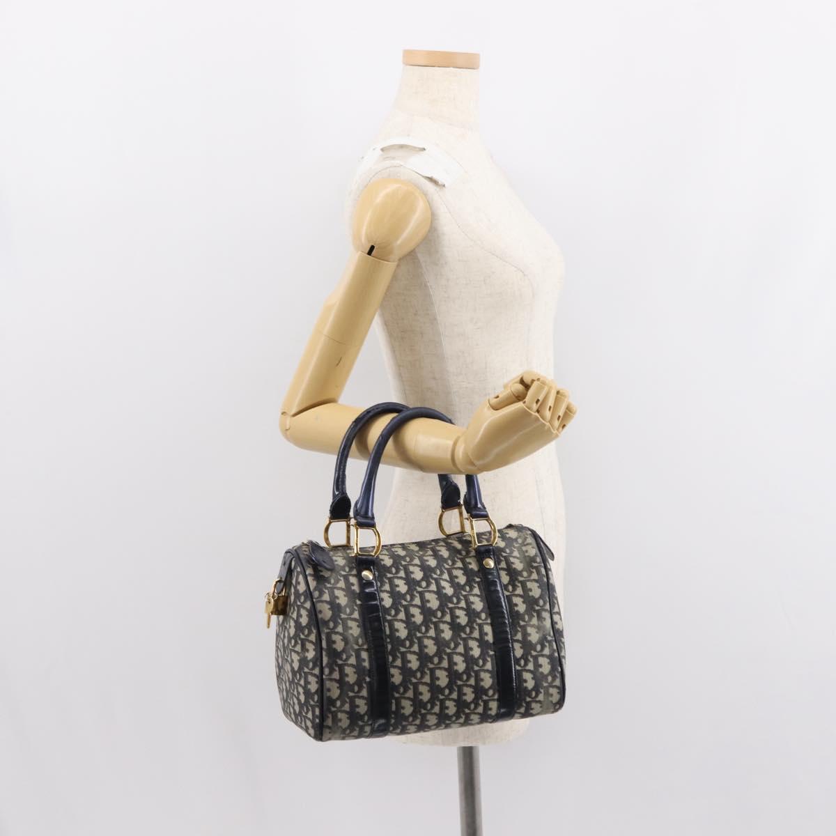 Christian Dior Trotter Canvas Hand Bag PVC Black Gold Auth 149434