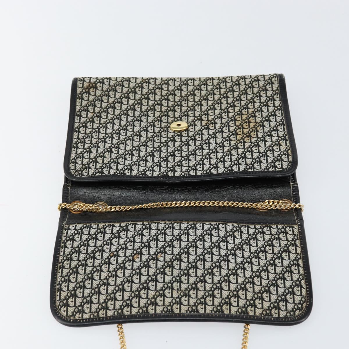 Christian Dior Trotter Canvas Chain Shoulder Bag Black Gold Auth 149437