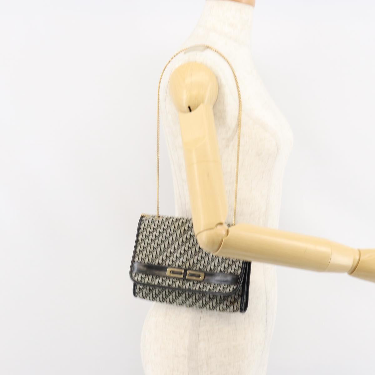 Christian Dior Trotter Canvas Chain Shoulder Bag Black Gold Auth 149437