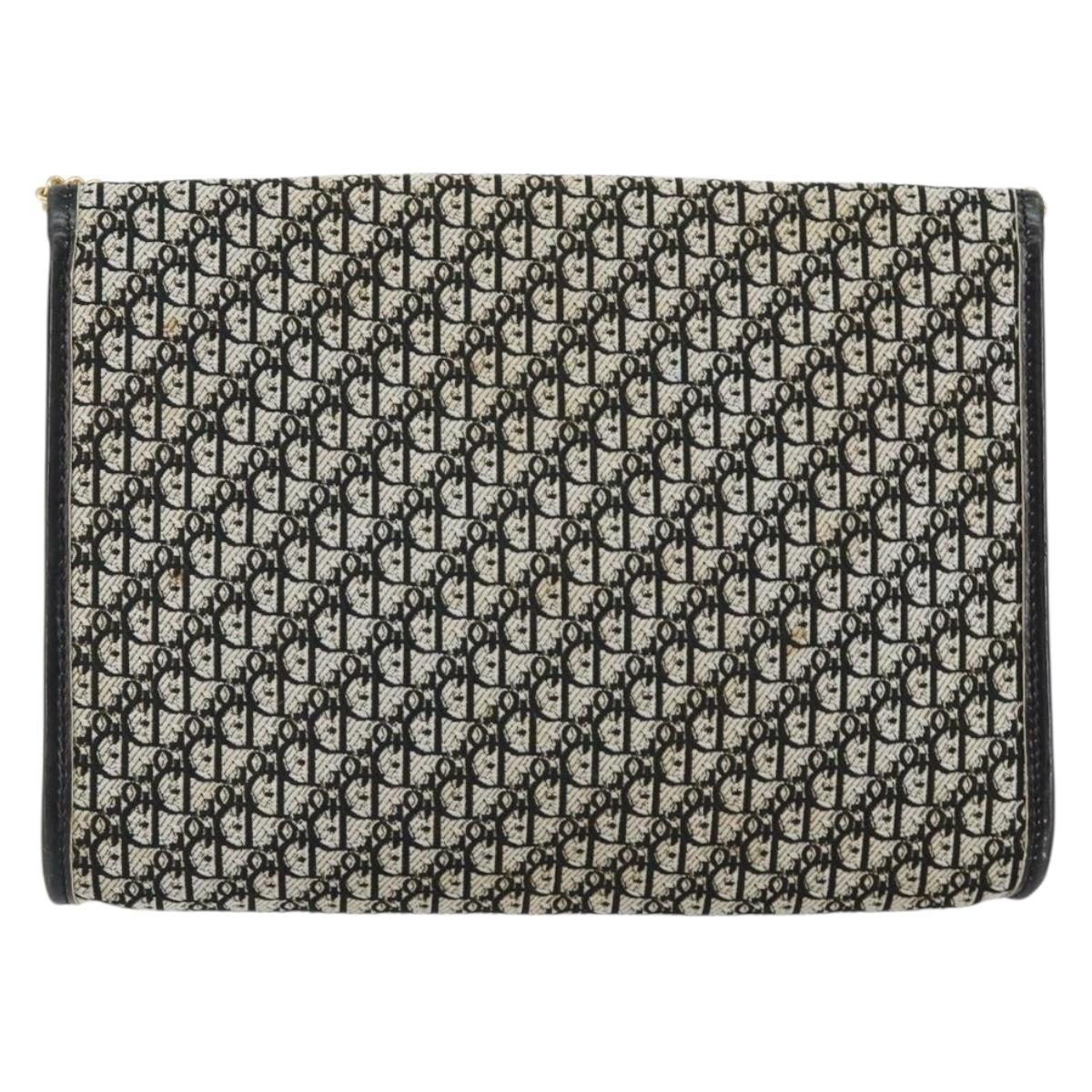 Christian Dior Trotter Canvas Chain Shoulder Bag Black Gold Auth 149437