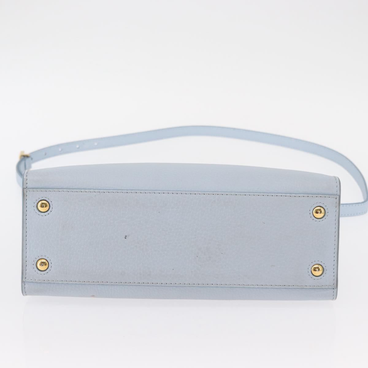 BURBERRY Frances Hand Bag Leather 2way Light Blue Gold Auth 149439