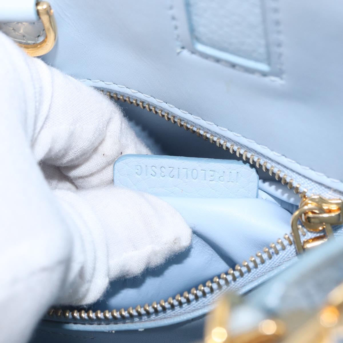 BURBERRY Frances Hand Bag Leather 2way Light Blue Gold Auth 149439