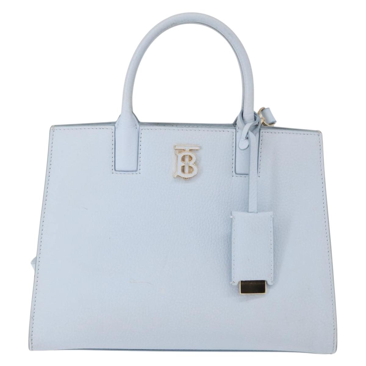 BURBERRY Frances Hand Bag Leather 2way Light Blue Gold Auth 149439