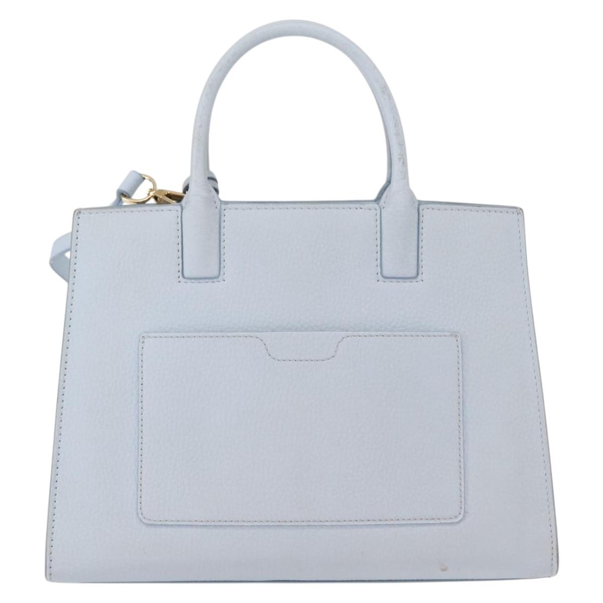 BURBERRY Frances Hand Bag Leather 2way Light Blue Gold Auth 149439
