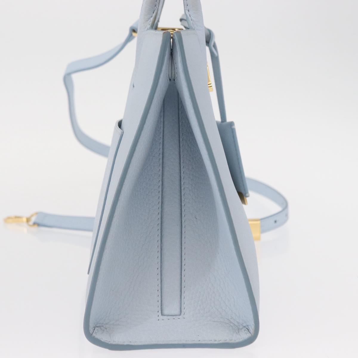 BURBERRY Frances Hand Bag Leather 2way Light Blue Gold Auth 149439