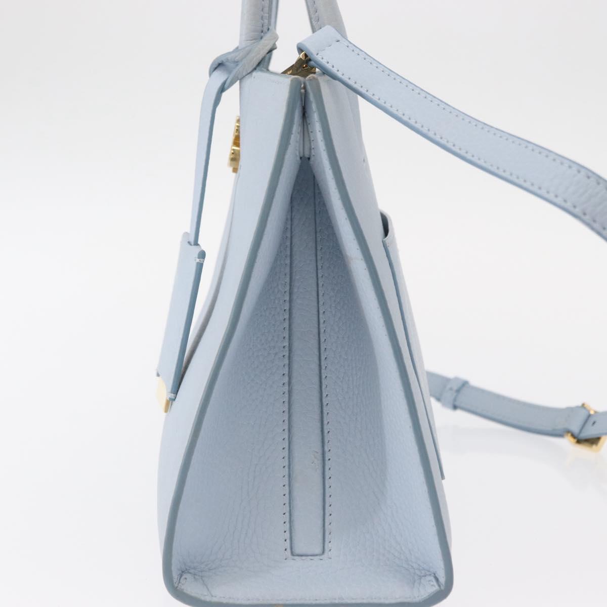 BURBERRY Frances Hand Bag Leather 2way Light Blue Gold Auth 149439