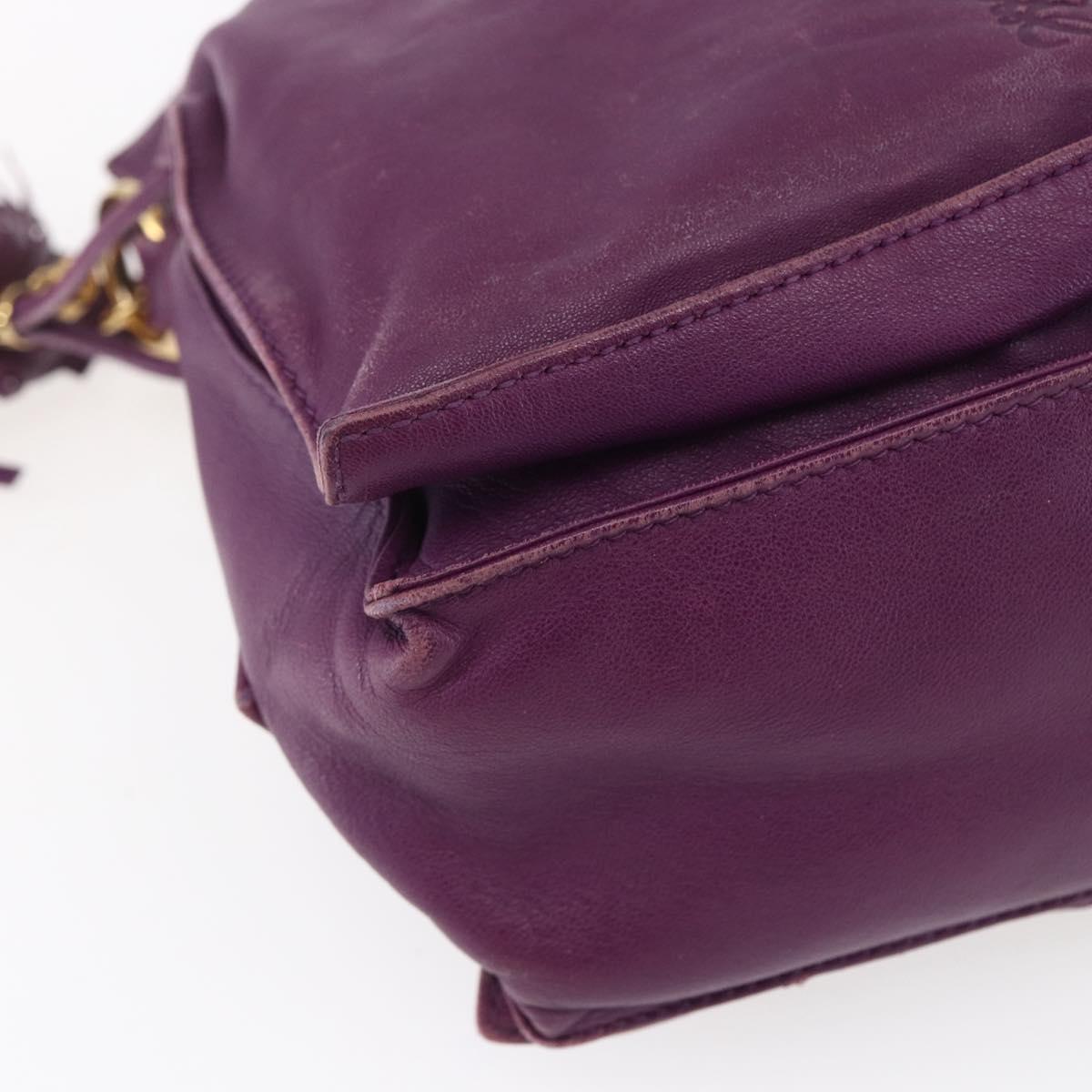 LOEWE Anagram Flamenco Shoulder Bag Leather Purple Gold Auth 149442