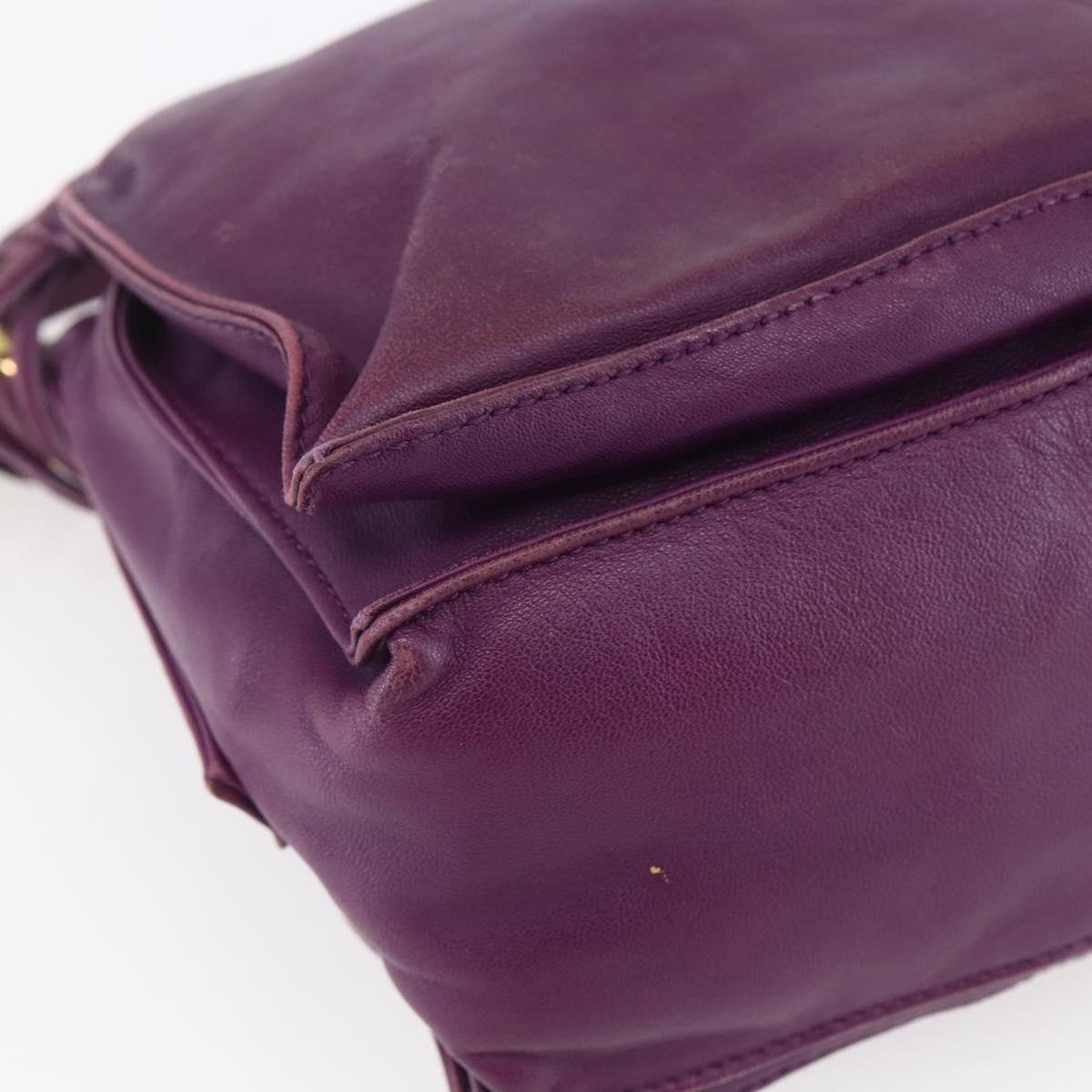 LOEWE Anagram Flamenco Shoulder Bag Leather Purple Gold Auth 149442