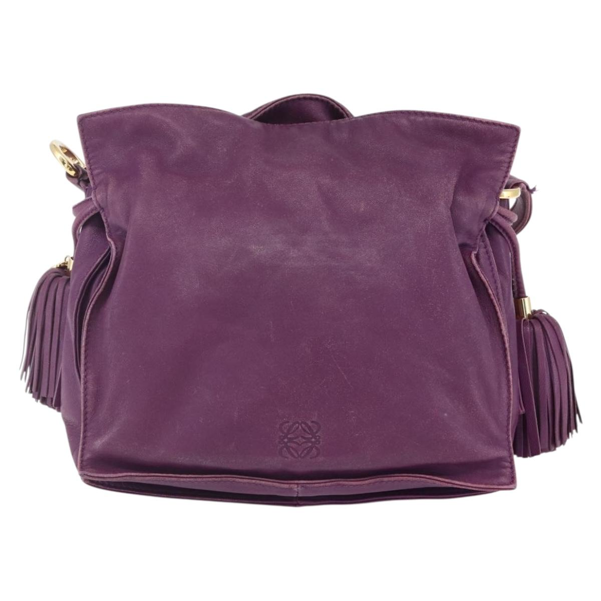 LOEWE Anagram Flamenco Shoulder Bag Leather Purple Gold Auth 149442