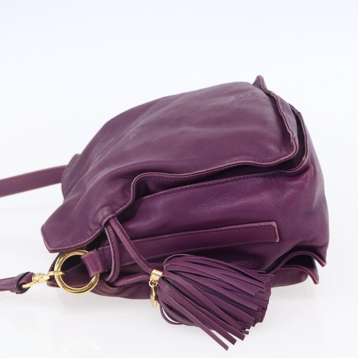 LOEWE Anagram Flamenco Shoulder Bag Leather Purple Gold Auth 149442