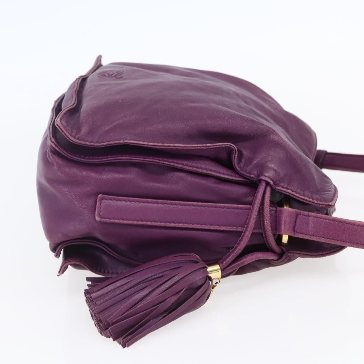 LOEWE Anagram Flamenco Shoulder Bag Leather Purple Gold Auth 149442