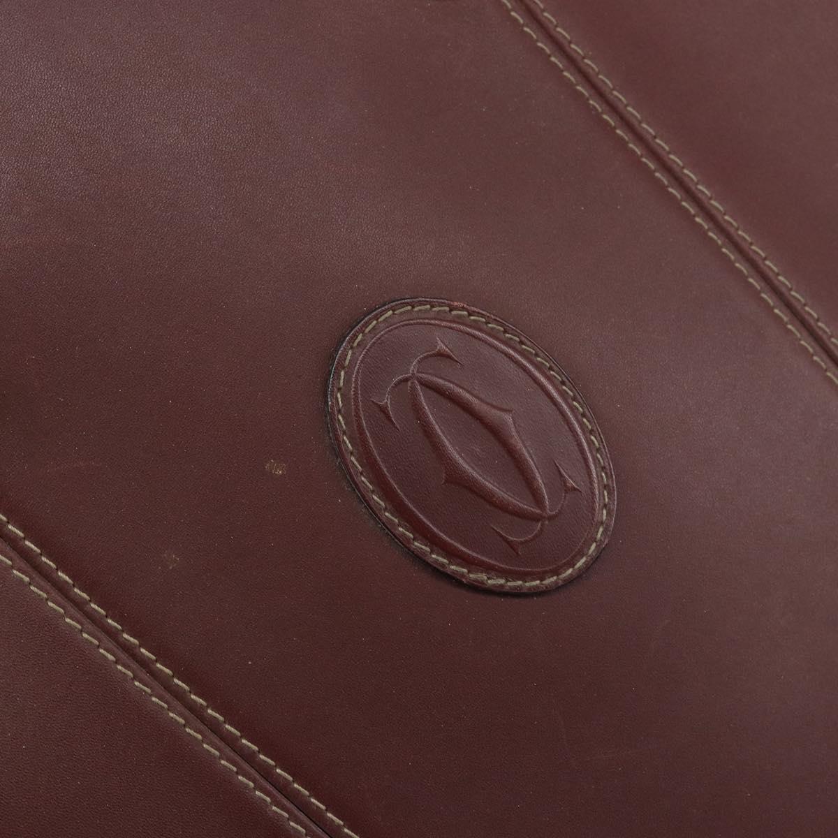 CARTIER Must Line Hand Bag Leather Bordeaux Gold Auth 149445