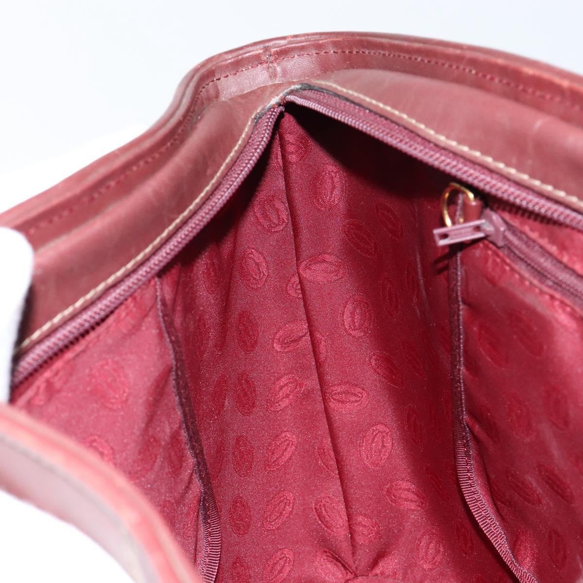CARTIER Must Line Hand Bag Leather Bordeaux Gold Auth 149445