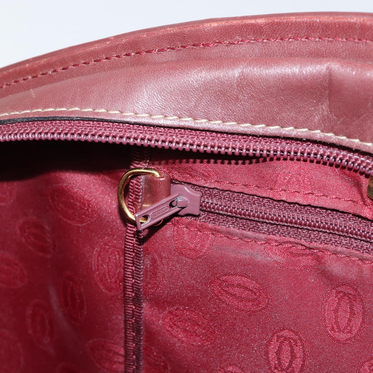 CARTIER Must Line Hand Bag Leather Bordeaux Gold Auth 149445