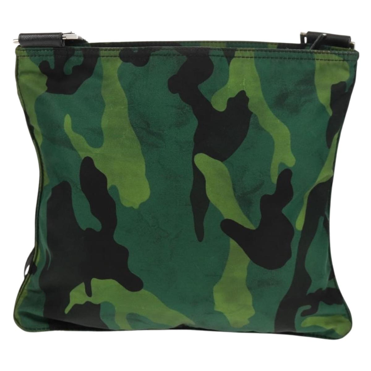 PRADA Camouflage Shoulder Bag Nylon Green Silver Auth 149451V