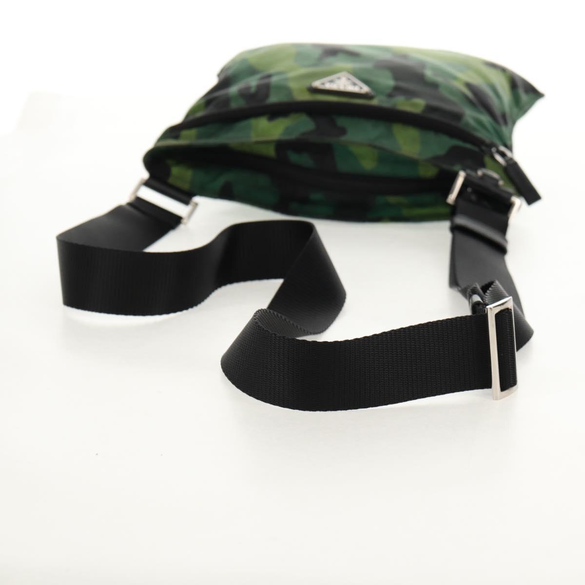 PRADA Camouflage Shoulder Bag Nylon Green Silver Auth 149451V