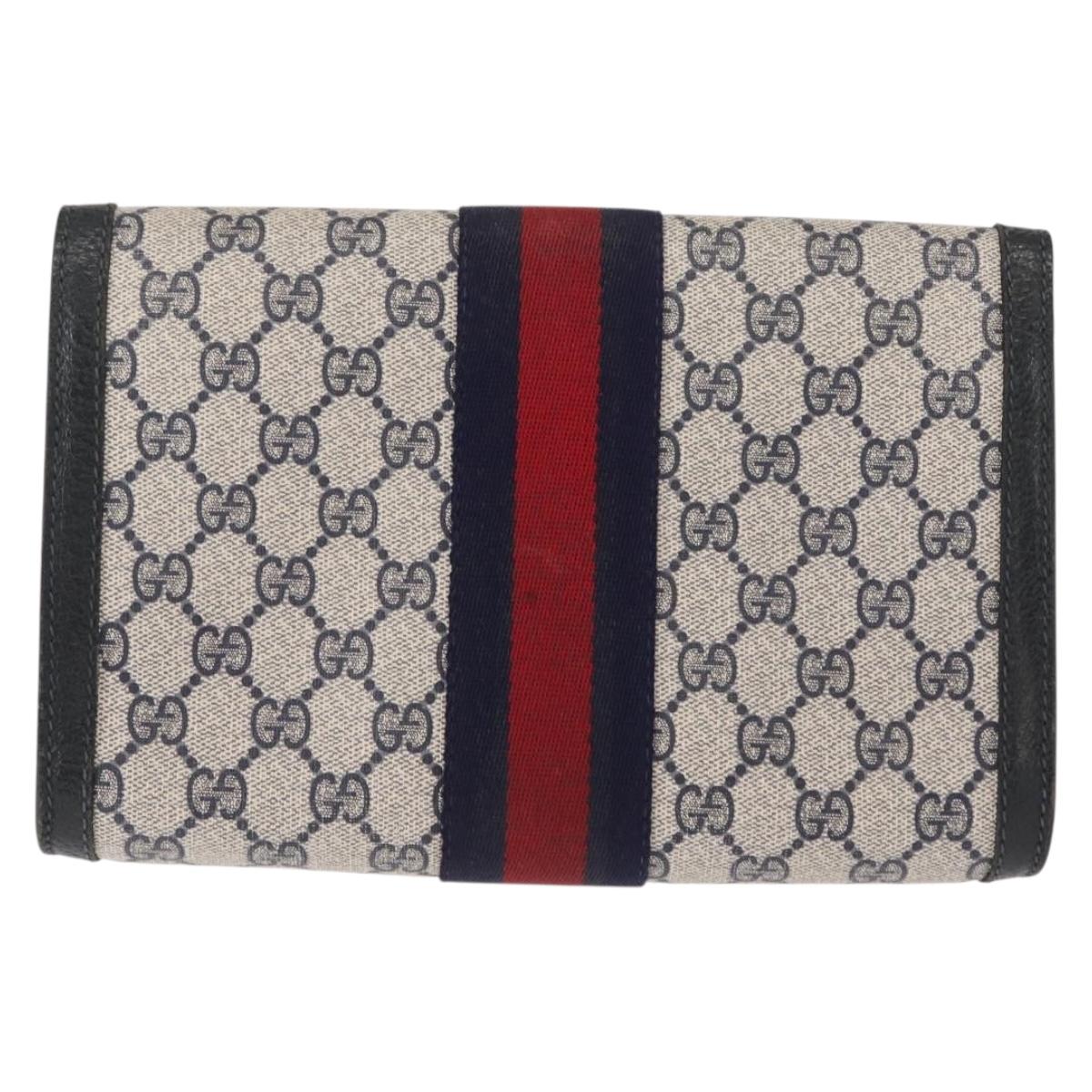 GUCCI GG Supreme Sherry Line Clutch Bag PVC Leather Navy 84 01 006 Auth 149456
