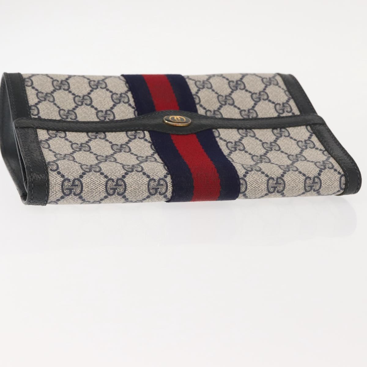 GUCCI GG Supreme Sherry Line Clutch Bag PVC Leather Navy 84 01 006 Auth 149456