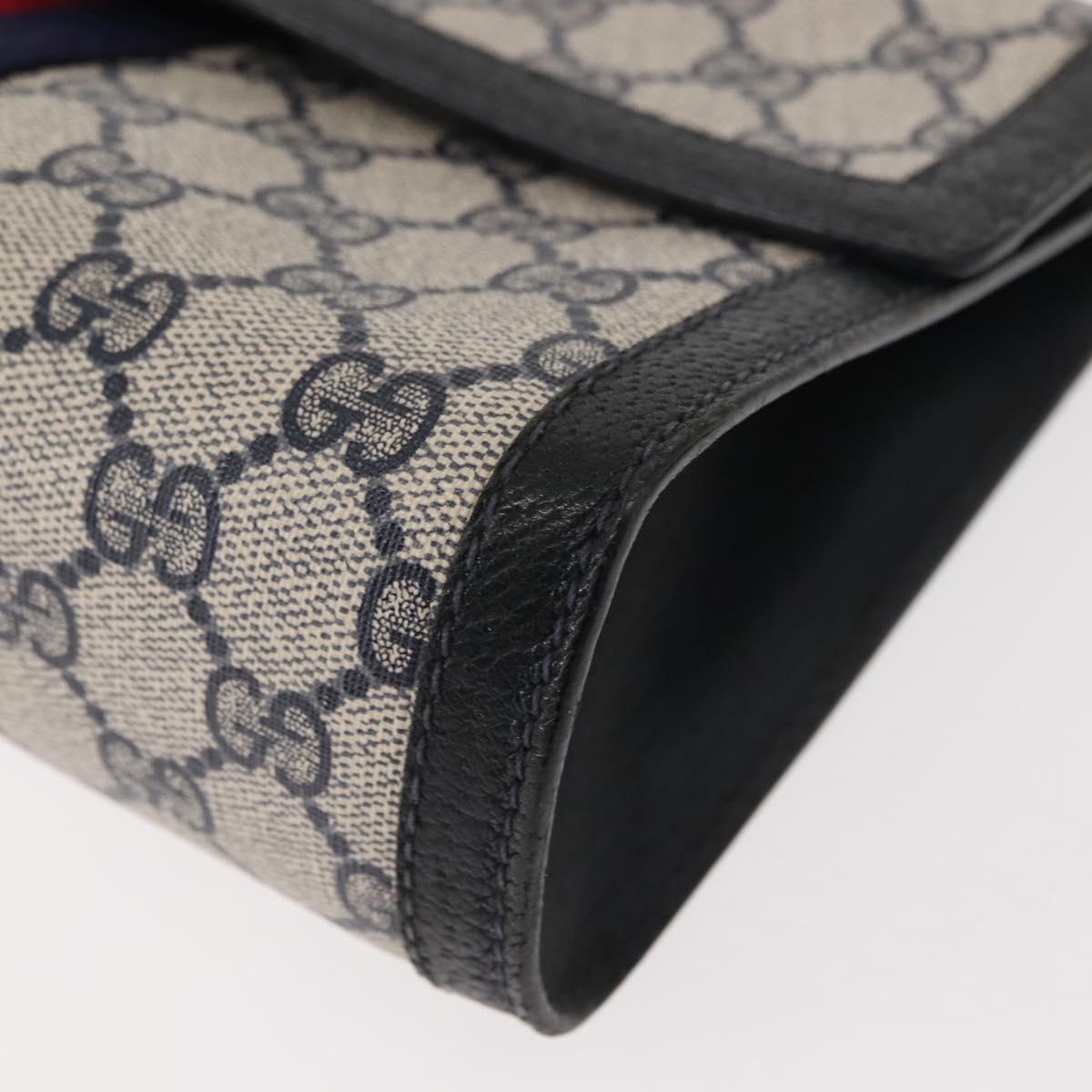 GUCCI GG Supreme Sherry Line Clutch Bag PVC Leather Navy 84 01 006 Auth 149456