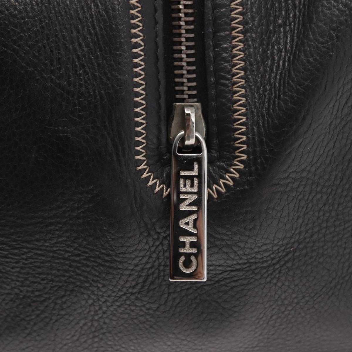 CHANEL COCO Mark Hand Bag Leather Black Silver CC Auth 149457