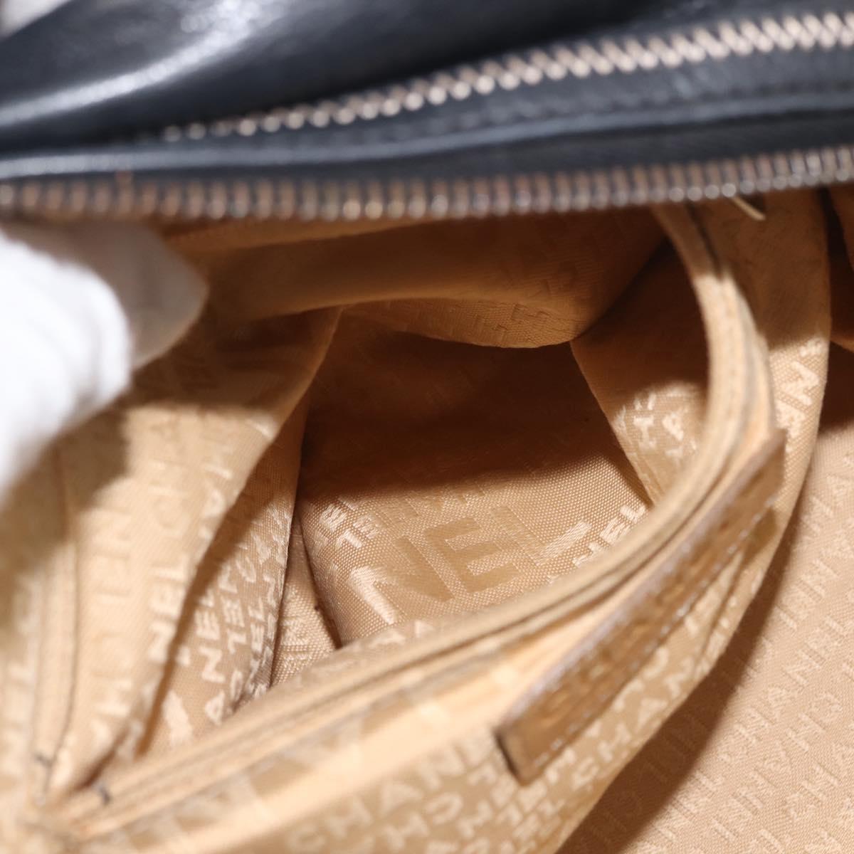 CHANEL COCO Mark Hand Bag Leather Black Silver CC Auth 149457