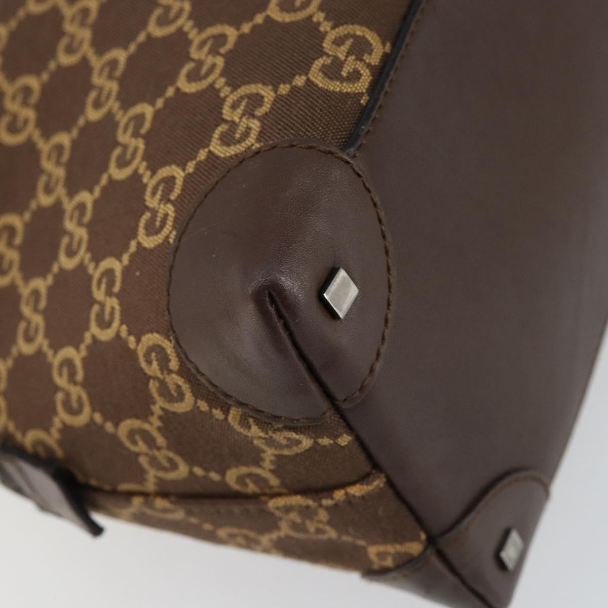 GUCCI GG Canvas Hand Bag Leather Brown Gold Auth 149459