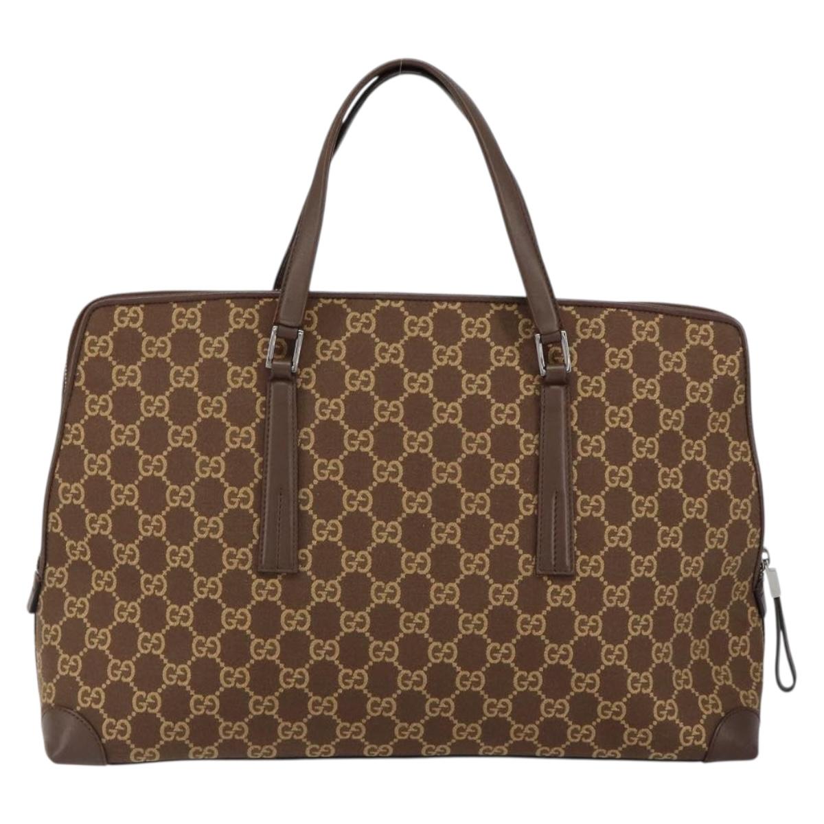 GUCCI GG Canvas Hand Bag Leather Brown Gold Auth 149459