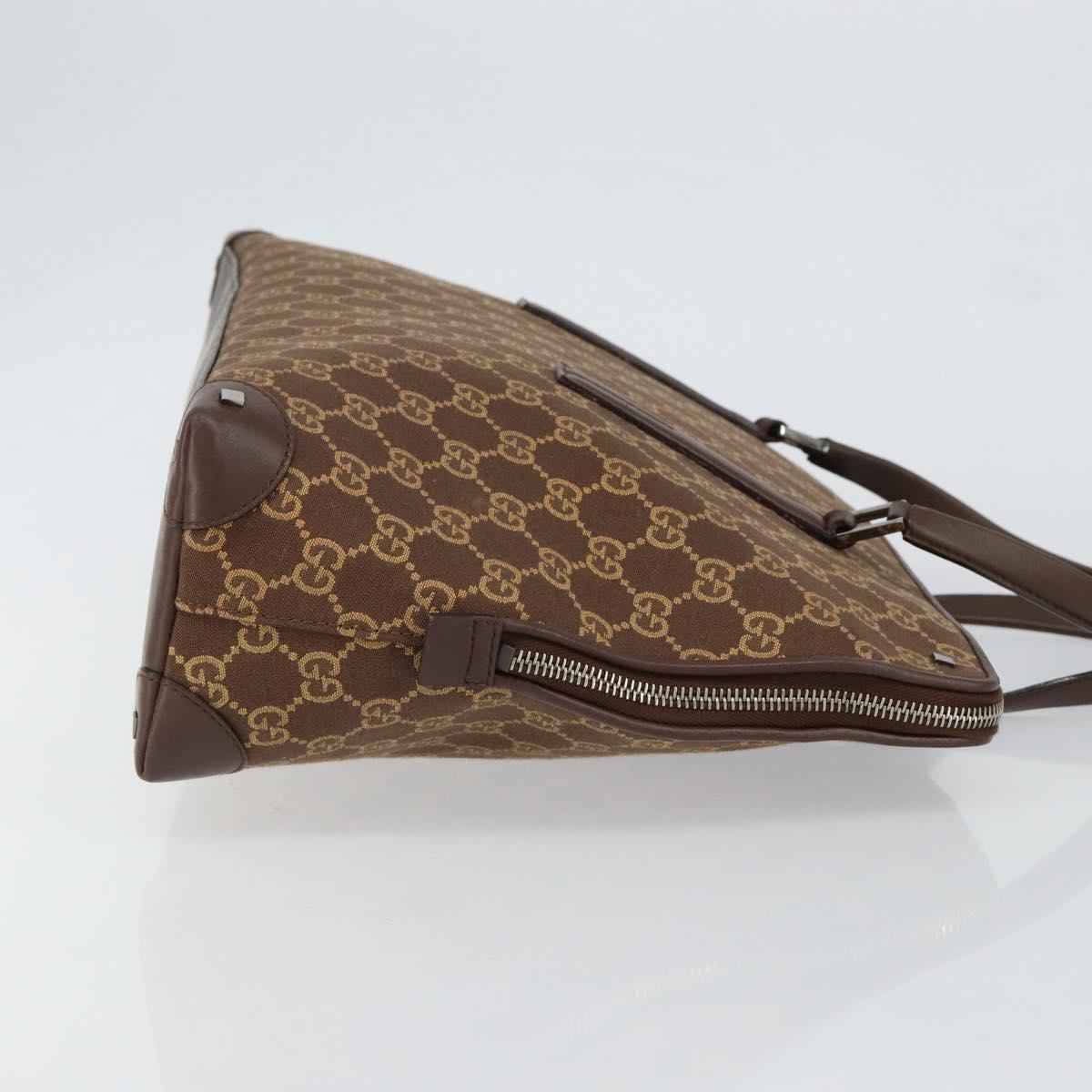 GUCCI GG Canvas Hand Bag Leather Brown Gold Auth 149459