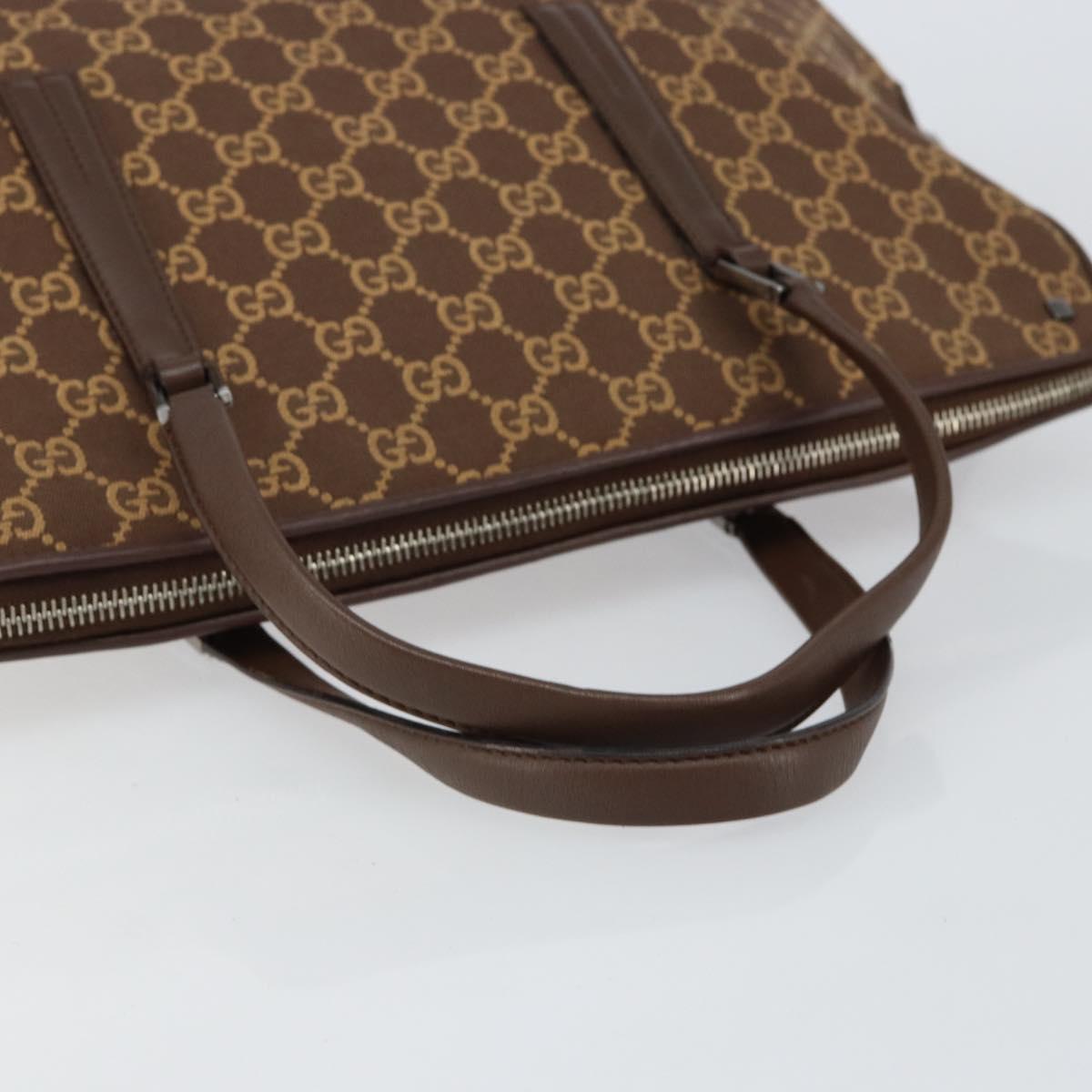 GUCCI GG Canvas Hand Bag Leather Brown Gold Auth 149459