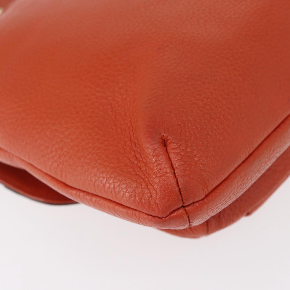 MCM Studs Chain Shoulder Bag Leather Orange Gold Auth 149467