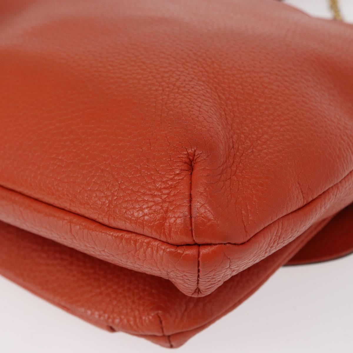 MCM Studs Chain Shoulder Bag Leather Orange Gold Auth 149467